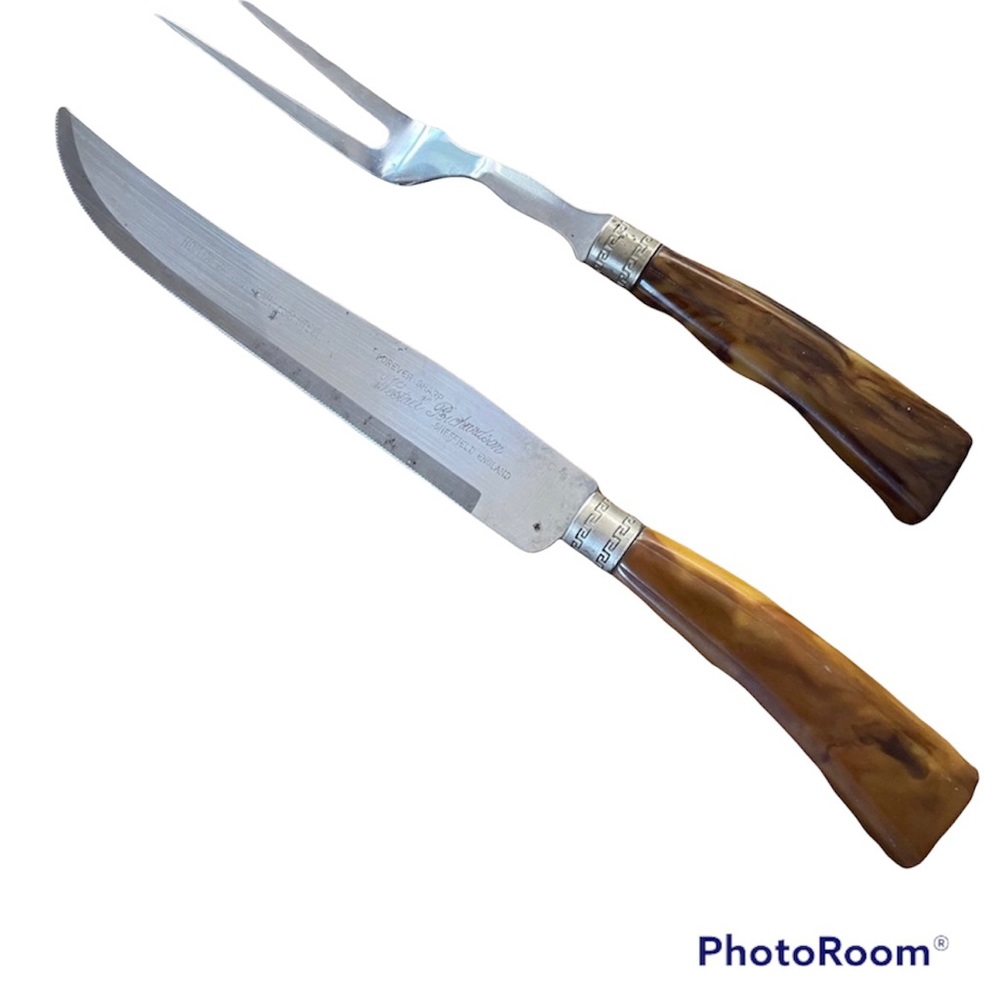 Vintage Bake Lite Culinary Chef Meat Serving Set Fork Knife Westfall Richardson